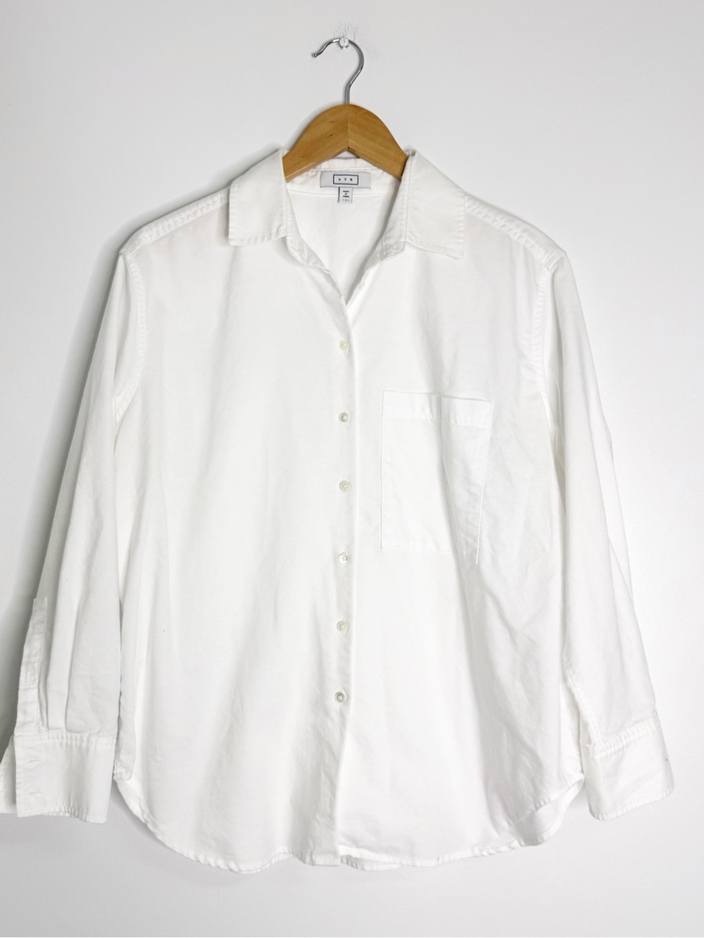 AYR White Button Up Shirt Size Small 100% Cotton Oversized Curved Hem
